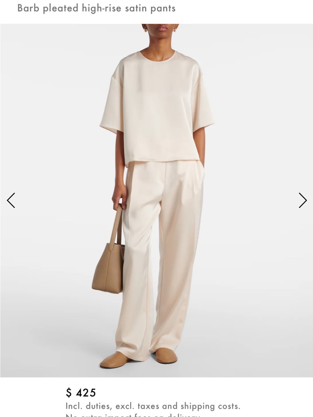 LESET Barb Pleated High-Rise Satin Pants in Cream